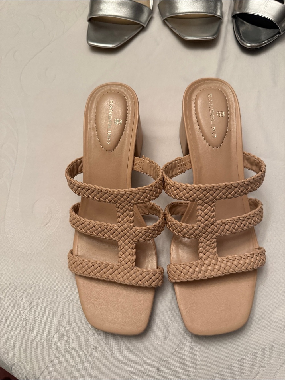 Bandolino Braided-Strap Slide Mules in Nude/Tan